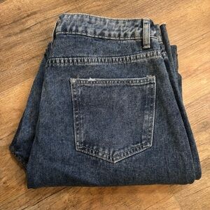 Pink Lily Womens 31 Wide Leg Jeans Middle Seam Raw Hem High Waist Timeless Blue